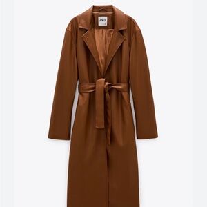 Zara camel faux leather trench coat
